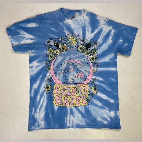 Call Your Mother Mushroom T-shirt Women Medium Blue TIe Dye Keep It Happy - Picture 1 of 5